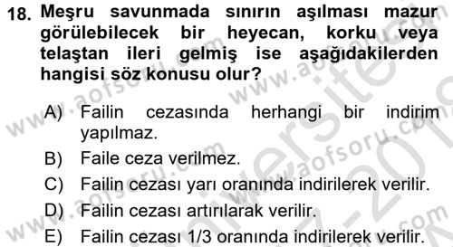 Ceza Hukuku Dersi 2017 - 2018 Yılı (Vize) Ara Sınav Soruları 18. Soru