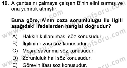 Ceza Hukuku Dersi 2017 - 2018 Yılı (Vize) Ara Sınav Soruları 19. Soru