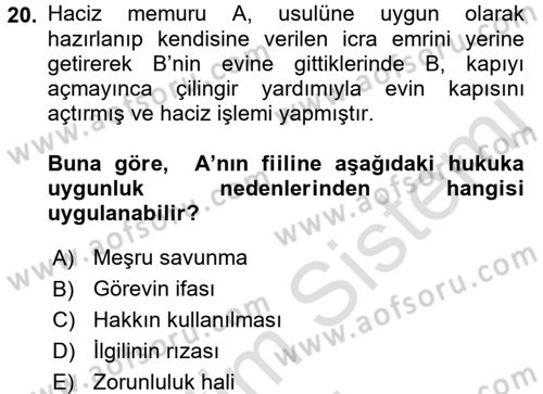 Ceza Hukuku Dersi 2017 - 2018 Yılı (Vize) Ara Sınav Soruları 20. Soru