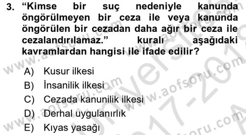 Ceza Hukuku Dersi 2017 - 2018 Yılı (Vize) Ara Sınav Soruları 3. Soru