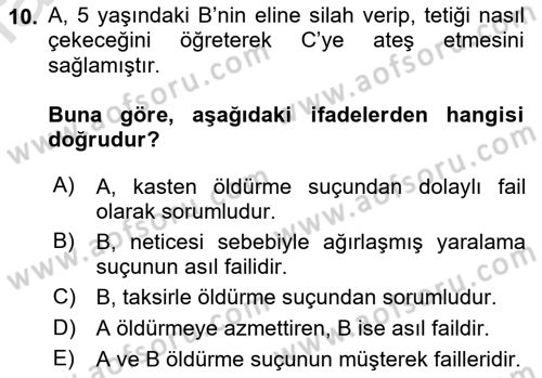 Ceza Hukuku Dersi 2018 - 2019 Yılı 3 Ders Sınav Soruları 10. Soru