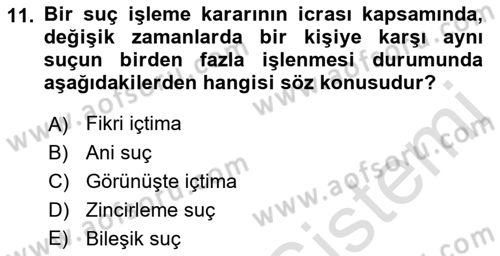 Ceza Hukuku Dersi 2018 - 2019 Yılı 3 Ders Sınav Soruları 11. Soru