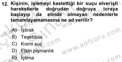 Ceza Hukuku Dersi 2018 - 2019 Yılı 3 Ders Sınav Soruları 12. Soru