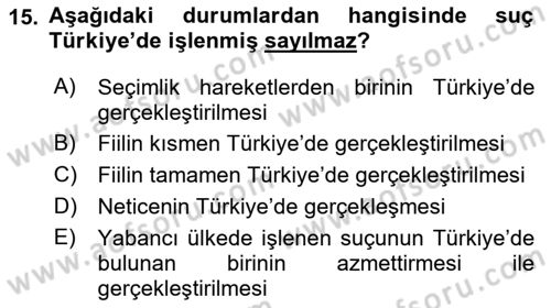 Ceza Hukuku Dersi 2018 - 2019 Yılı 3 Ders Sınav Soruları 15. Soru