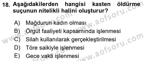 Ceza Hukuku Dersi 2018 - 2019 Yılı 3 Ders Sınav Soruları 18. Soru