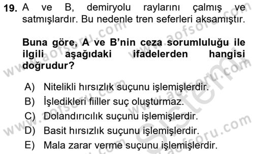 Ceza Hukuku Dersi 2018 - 2019 Yılı 3 Ders Sınav Soruları 19. Soru