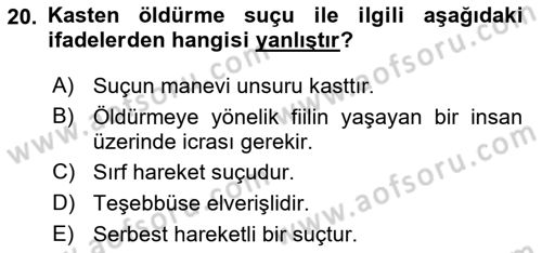 Ceza Hukuku Dersi 2018 - 2019 Yılı 3 Ders Sınav Soruları 20. Soru