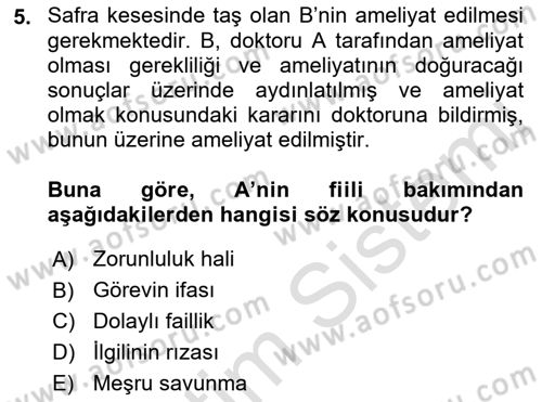 Ceza Hukuku Dersi 2018 - 2019 Yılı 3 Ders Sınav Soruları 5. Soru