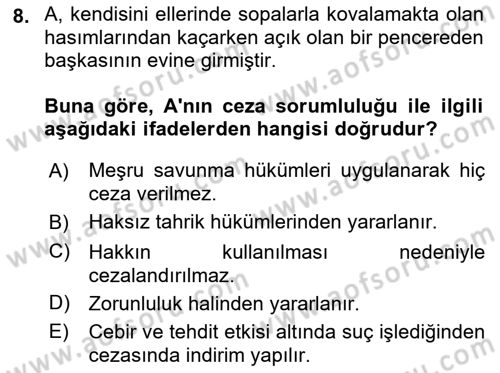 Ceza Hukuku Dersi 2018 - 2019 Yılı 3 Ders Sınav Soruları 8. Soru