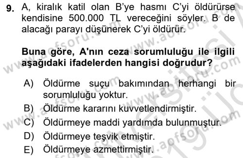 Ceza Hukuku Dersi 2018 - 2019 Yılı 3 Ders Sınav Soruları 9. Soru