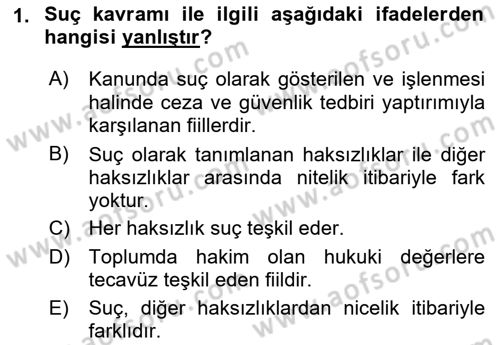 Ceza Hukuku Dersi 2018 - 2019 Yılı (Vize) Ara Sınav Soruları 1. Soru