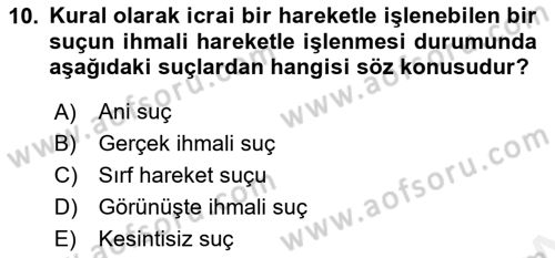 Ceza Hukuku Dersi 2018 - 2019 Yılı (Vize) Ara Sınav Soruları 10. Soru