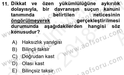 Ceza Hukuku Dersi Ara Sınavı Deneme Sınav Soruları 11. Soru