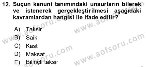 Ceza Hukuku Dersi 2018 - 2019 Yılı (Vize) Ara Sınav Soruları 12. Soru