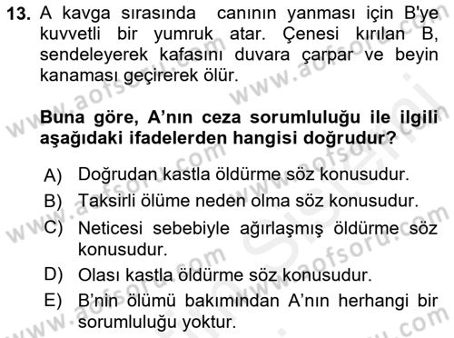 Ceza Hukuku Dersi 2018 - 2019 Yılı (Vize) Ara Sınav Soruları 13. Soru