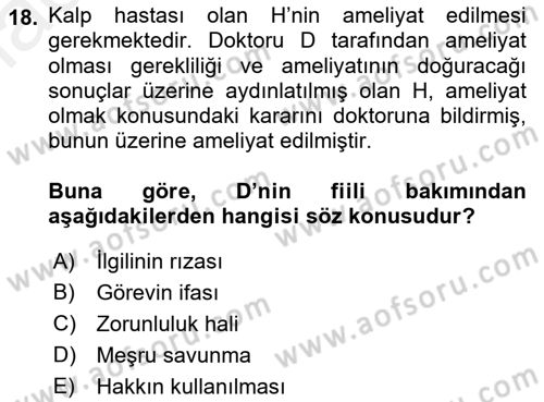 Ceza Hukuku Dersi 2018 - 2019 Yılı (Vize) Ara Sınav Soruları 18. Soru