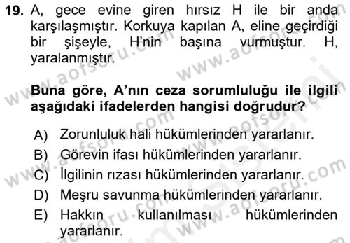 Ceza Hukuku Dersi 2018 - 2019 Yılı (Vize) Ara Sınav Soruları 19. Soru