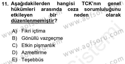 Ceza Hukuku Dersi 2018 - 2019 Yılı (Final) Dönem Sonu Sınav Soruları 11. Soru