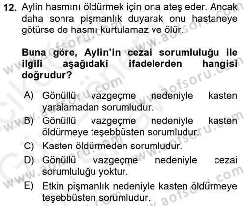 Ceza Hukuku Dersi 2018 - 2019 Yılı (Final) Dönem Sonu Sınav Soruları 12. Soru