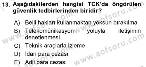 Ceza Hukuku Dersi 2018 - 2019 Yılı (Final) Dönem Sonu Sınav Soruları 13. Soru