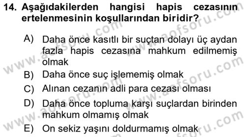 Ceza Hukuku Dersi 2018 - 2019 Yılı (Final) Dönem Sonu Sınav Soruları 14. Soru