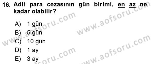 Ceza Hukuku Dersi 2018 - 2019 Yılı (Final) Dönem Sonu Sınav Soruları 16. Soru
