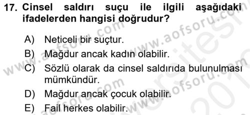 Ceza Hukuku Dersi 2018 - 2019 Yılı (Final) Dönem Sonu Sınav Soruları 17. Soru