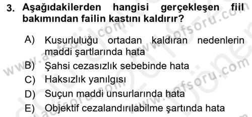 Ceza Hukuku Dersi 2018 - 2019 Yılı (Final) Dönem Sonu Sınav Soruları 3. Soru