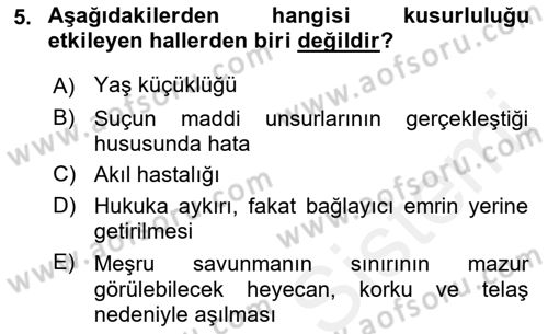 Ceza Hukuku Dersi 2018 - 2019 Yılı (Final) Dönem Sonu Sınav Soruları 5. Soru