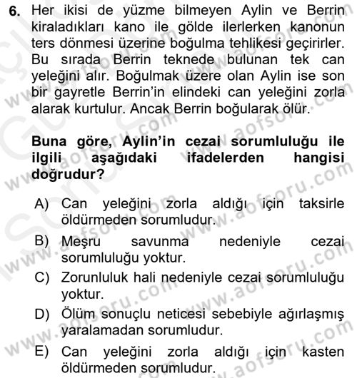 Ceza Hukuku Dersi 2018 - 2019 Yılı (Final) Dönem Sonu Sınav Soruları 6. Soru