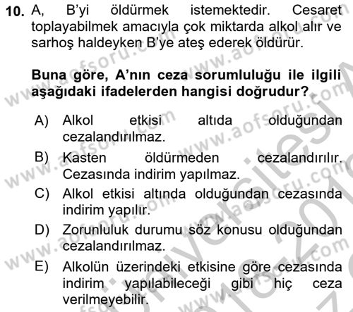 Ceza Hukuku Dersi 2018 - 2019 Yılı Yaz Okulu Sınav Soruları 10. Soru