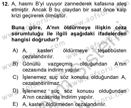 Ceza Hukuku Dersi 2018 - 2019 Yılı Yaz Okulu Sınav Soruları 12. Soru