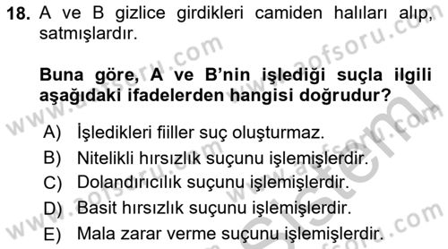 Ceza Hukuku Dersi 2018 - 2019 Yılı Yaz Okulu Sınav Soruları 18. Soru