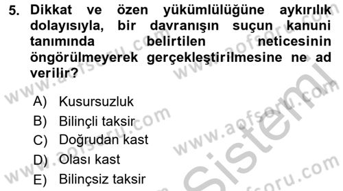 Ceza Hukuku Dersi 2018 - 2019 Yılı Yaz Okulu Sınav Soruları 5. Soru