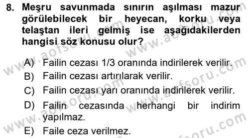 Ceza Hukuku Dersi 2018 - 2019 Yılı Yaz Okulu Sınav Soruları 8. Soru