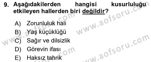 Ceza Hukuku Dersi 2018 - 2019 Yılı Yaz Okulu Sınav Soruları 9. Soru