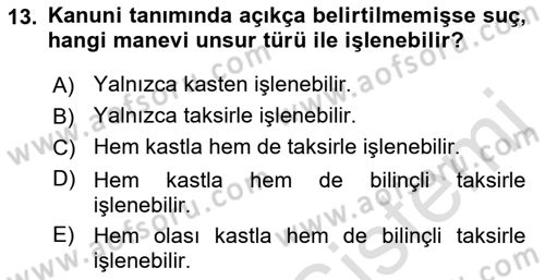 Ceza Hukuku Dersi Ara Sınavı Deneme Sınav Soruları 13. Soru