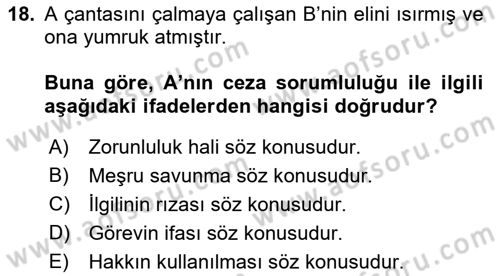 Ceza Hukuku Dersi 2019 - 2020 Yılı (Vize) Ara Sınav Soruları 18. Soru