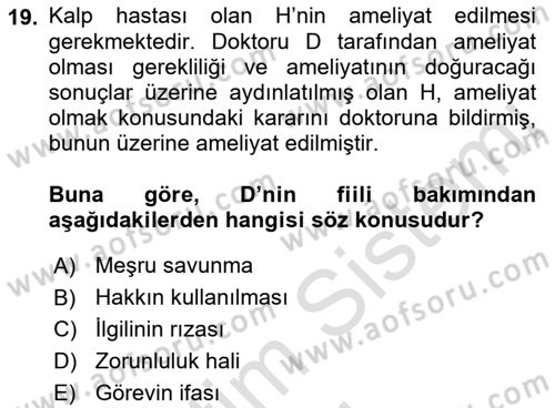 Ceza Hukuku Dersi 2019 - 2020 Yılı (Vize) Ara Sınav Soruları 19. Soru