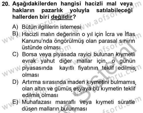 İcra İflas Hukuku Dersi 2012 - 2013 Yılı (Vize) Ara Sınav Soruları 20. Soru