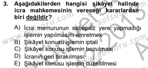 İcra İflas Hukuku Dersi 2012 - 2013 Yılı (Vize) Ara Sınav Soruları 3. Soru