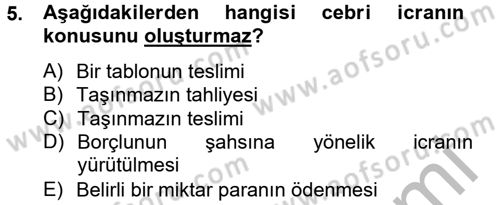 İcra İflas Hukuku Dersi 2012 - 2013 Yılı (Vize) Ara Sınav Soruları 5. Soru