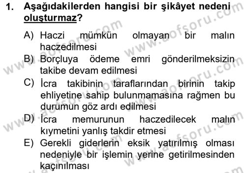 İcra İflas Hukuku Dersi 2012 - 2013 Yılı (Final) Dönem Sonu Sınav Soruları 1. Soru