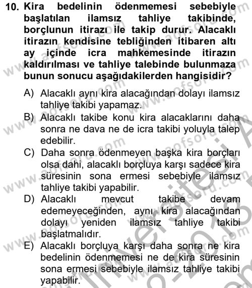 İcra İflas Hukuku Dersi 2012 - 2013 Yılı (Final) Dönem Sonu Sınav Soruları 10. Soru