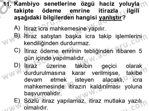 İcra İflas Hukuku Dersi 2012 - 2013 Yılı (Final) Dönem Sonu Sınav Soruları 11. Soru