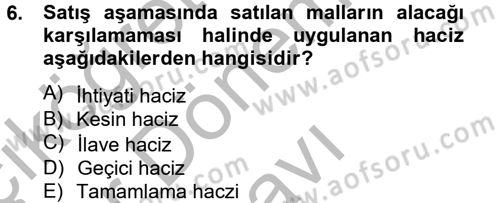 İcra İflas Hukuku Dersi 2012 - 2013 Yılı (Final) Dönem Sonu Sınav Soruları 6. Soru