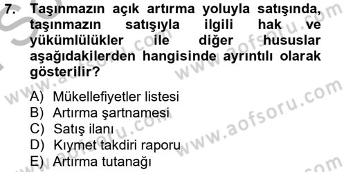 İcra İflas Hukuku Dersi 2012 - 2013 Yılı (Final) Dönem Sonu Sınav Soruları 7. Soru