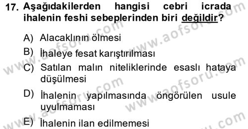 İcra İflas Hukuku Dersi 2013 - 2014 Yılı (Vize) Ara Sınav Soruları 17. Soru