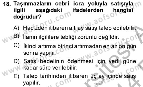 İcra İflas Hukuku Dersi 2013 - 2014 Yılı (Vize) Ara Sınav Soruları 18. Soru
