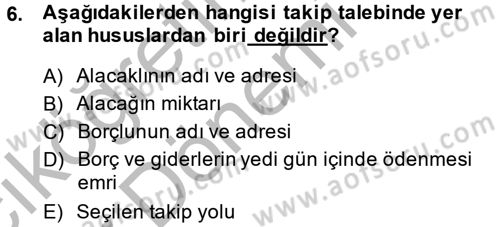 İcra İflas Hukuku Dersi 2013 - 2014 Yılı (Vize) Ara Sınav Soruları 6. Soru